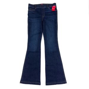 Spanx Flare Jeans High Rise Pull On Cotton Blend Size L Midnight Shade NWT
